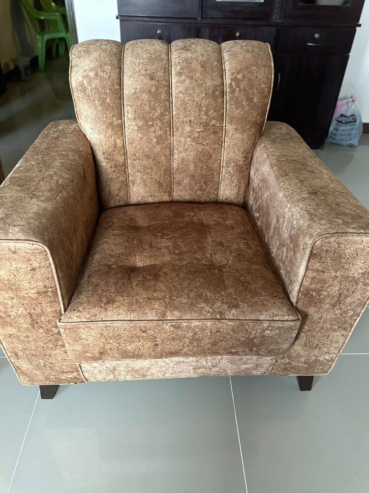 Taupe velvet channel-back armchair