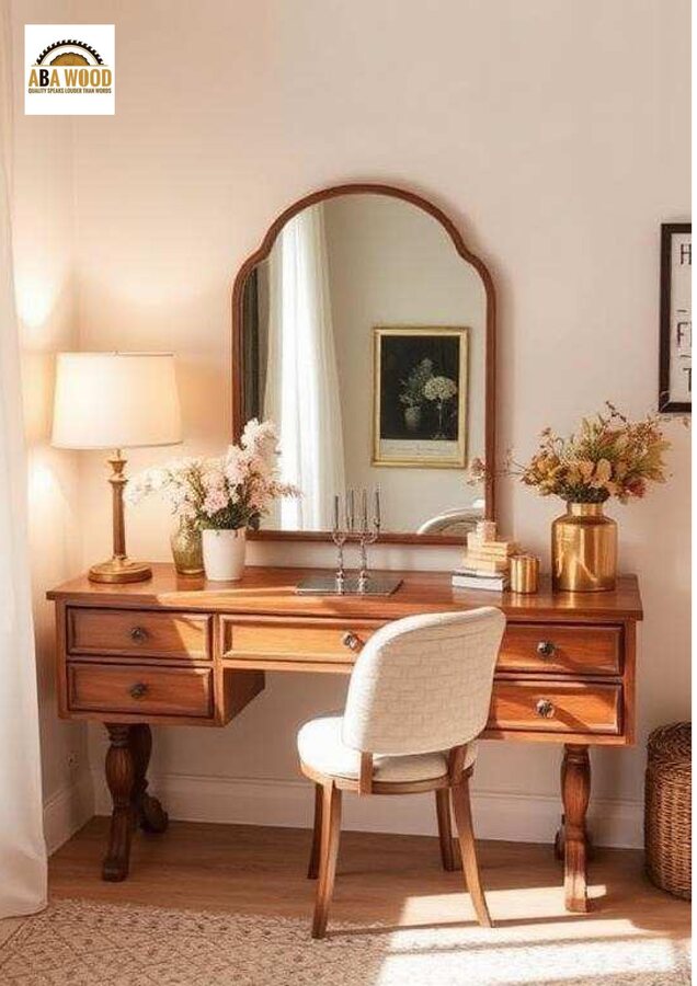 Timber Dressing Table with Arched Mirror