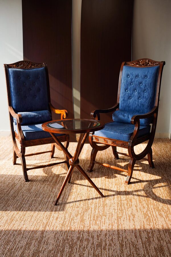 Carved Chair Set with Glass Table