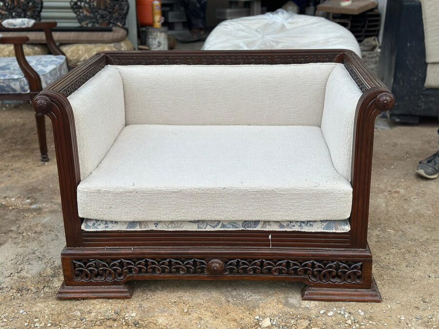 Carved Takht with Plain Cushion