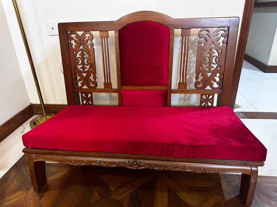 Carved Takht with Velvet Seat