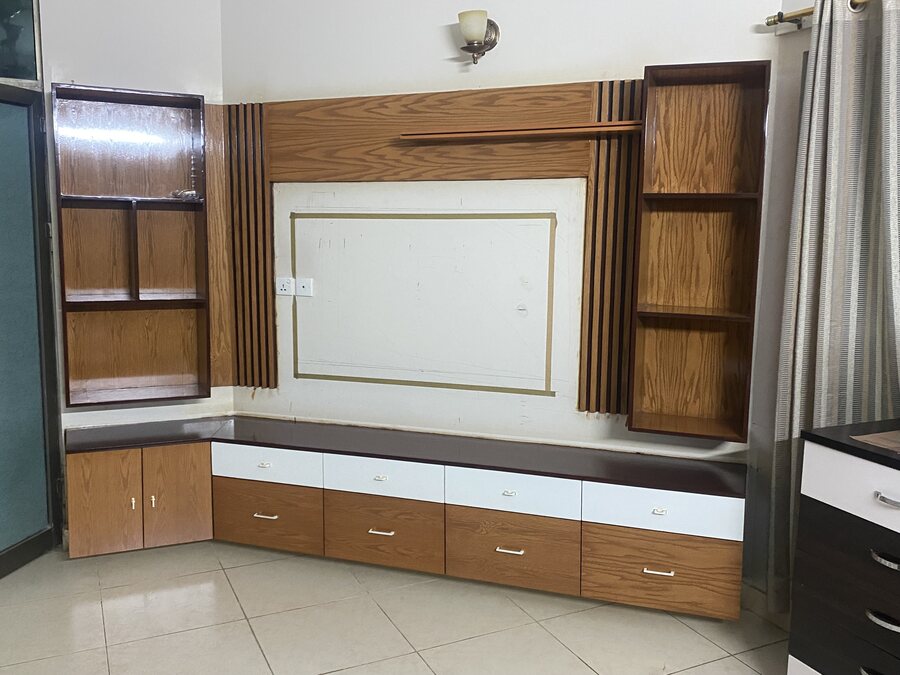 Media Wall with Display Shelves
