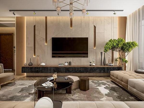 Stone and Timber Media Wall